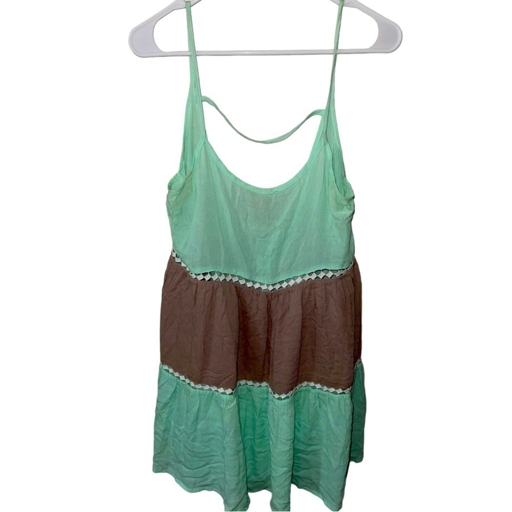 𝅺KORI AMERICA Ladies Mint/Light Chocolate Striped Spaghetti Strap Tunic Size SM